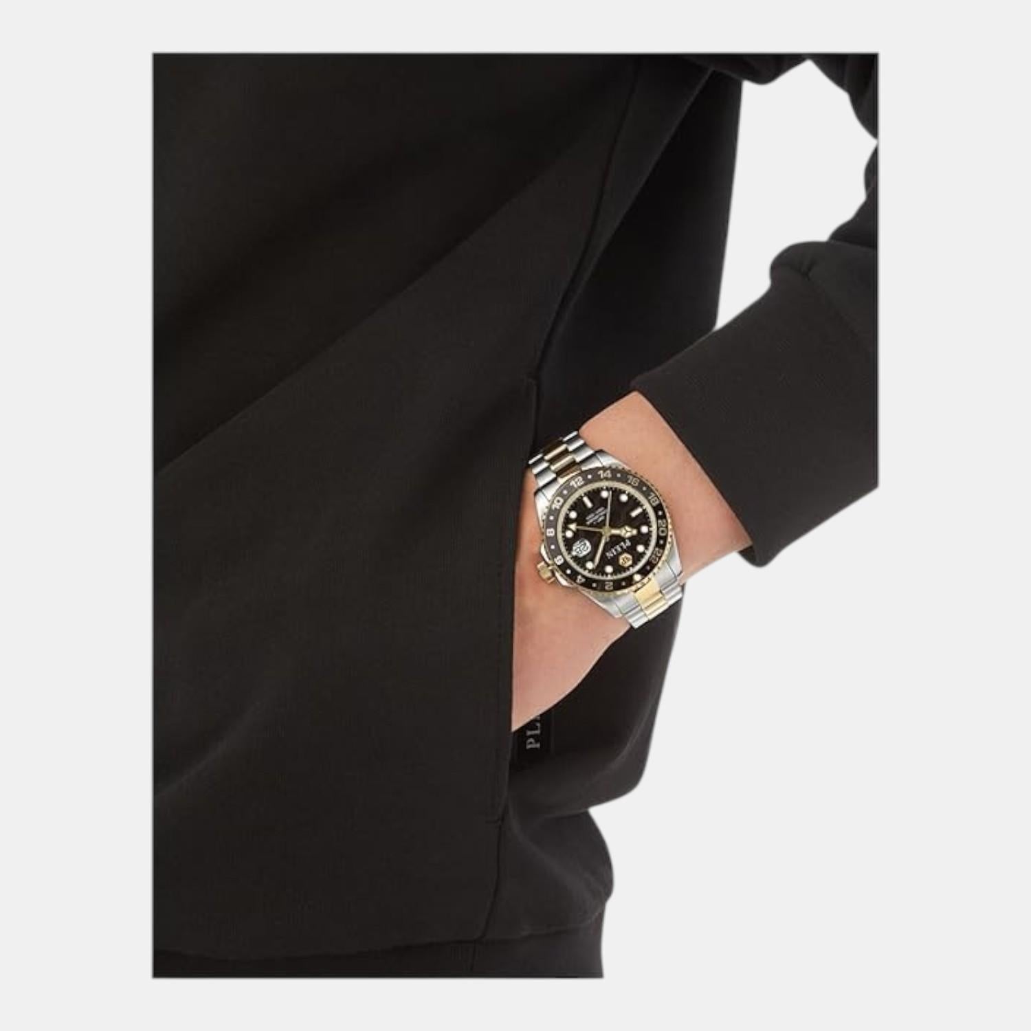 Men Quartz Black Dial Analog Stainless Steel Watch PWYBA0323