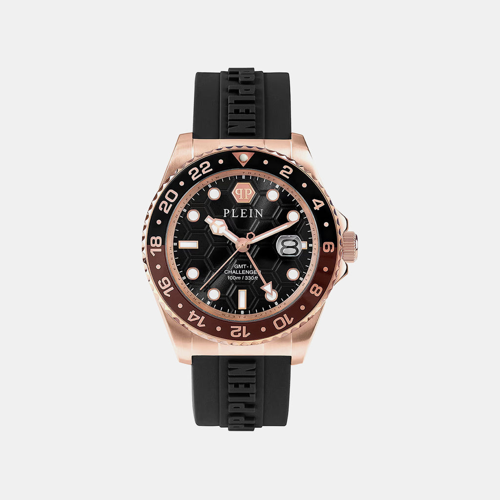 Men GMT Black Dial Analog Silicone Watch PWYBA0523