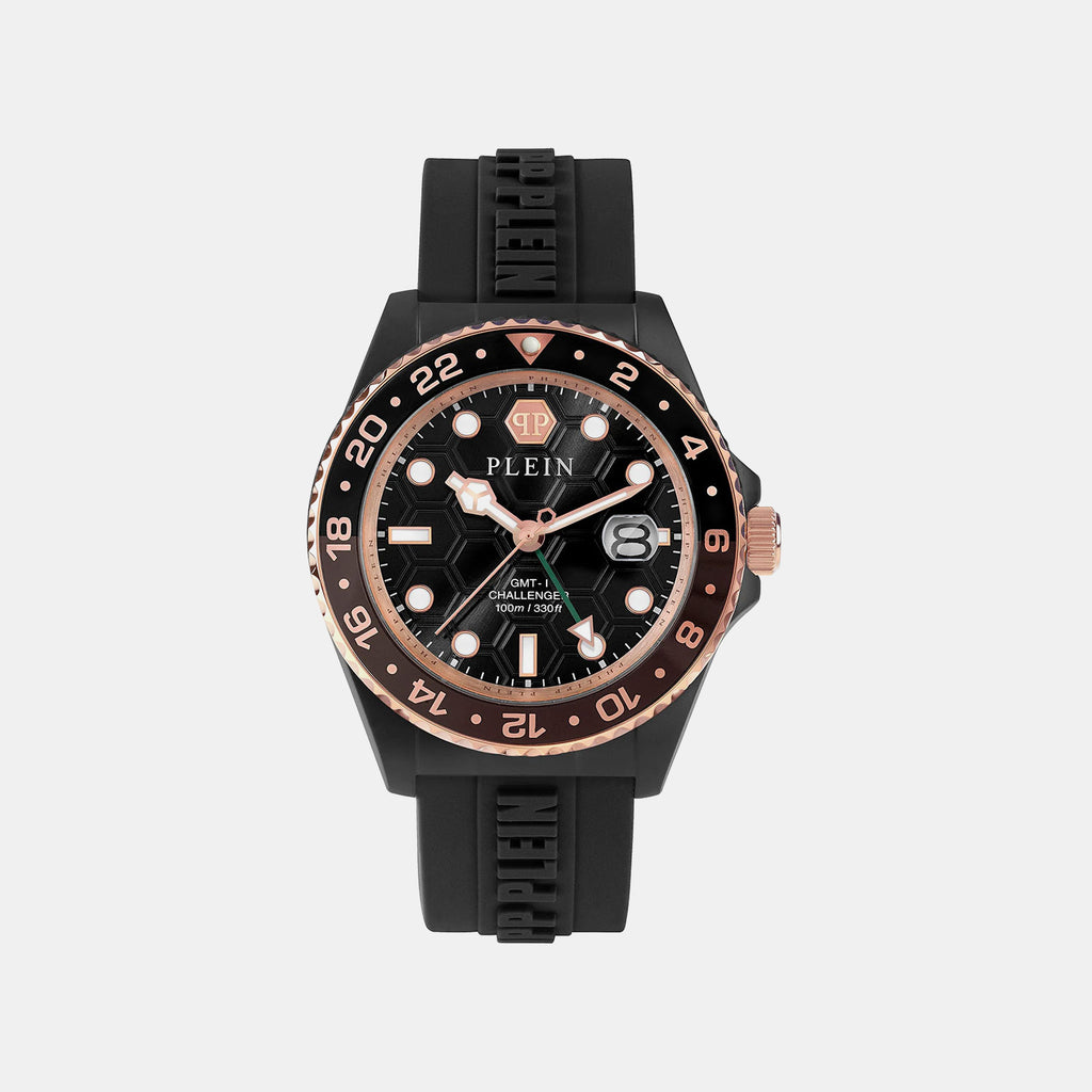 Men GMT Black Dial Analog Silicone Watch PWYBA0823