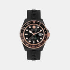 Men GMT Black Dial Analog Silicone Watch PWYBA0823