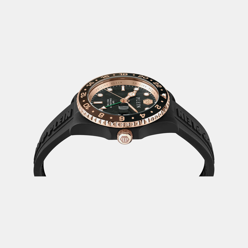 Men GMT Black Dial Analog Silicone Watch PWYBA0823