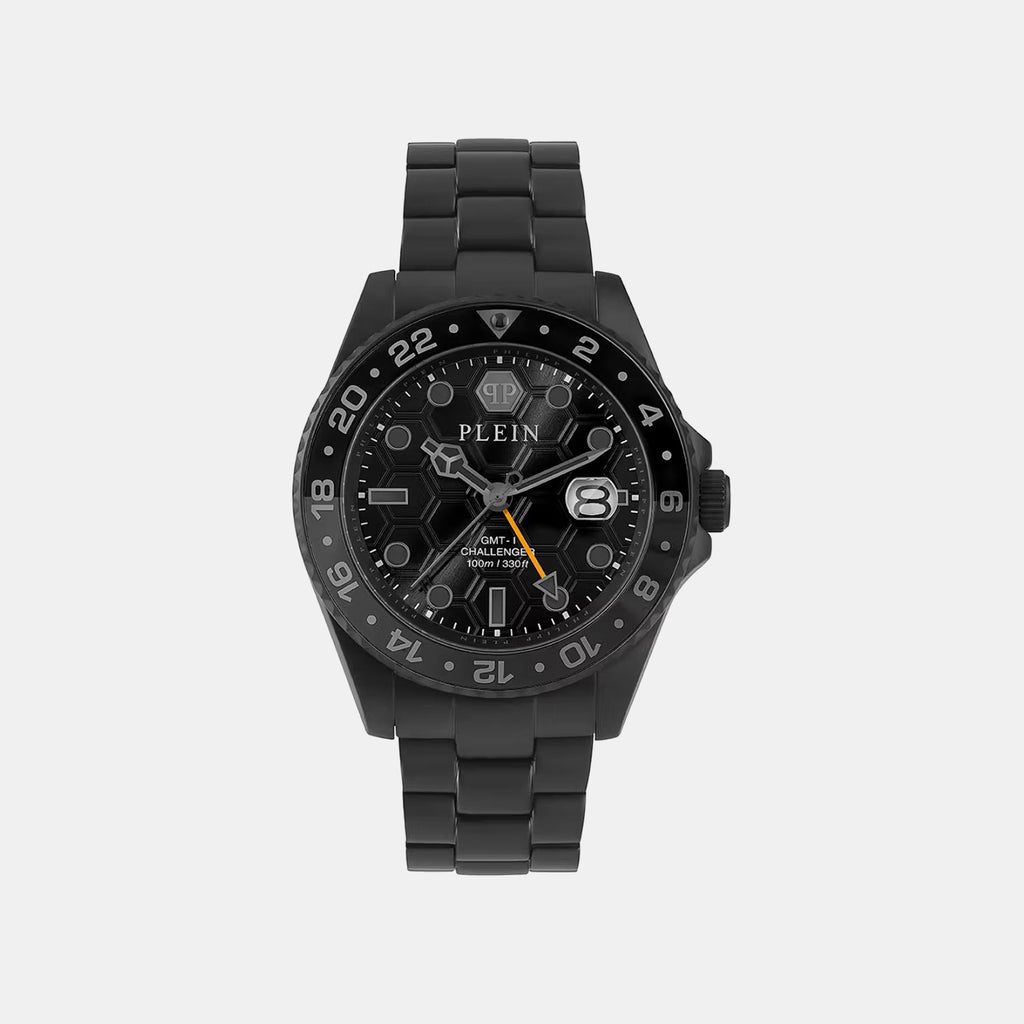 Men GMT Black Dial Analog Stainless Steel Watch PWYBA0923