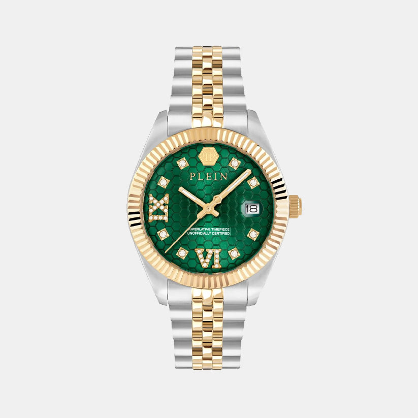 Superlative Women Quartz Green Dial Analog Stainless Steel Watch PWYFA0225