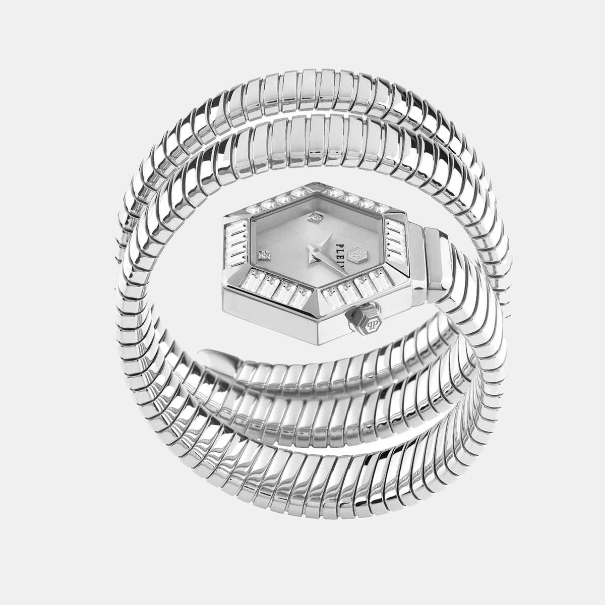 Snake Hexagon Women Quartz Silver Dial Analog Stainless Steel Watch PWZAA0925