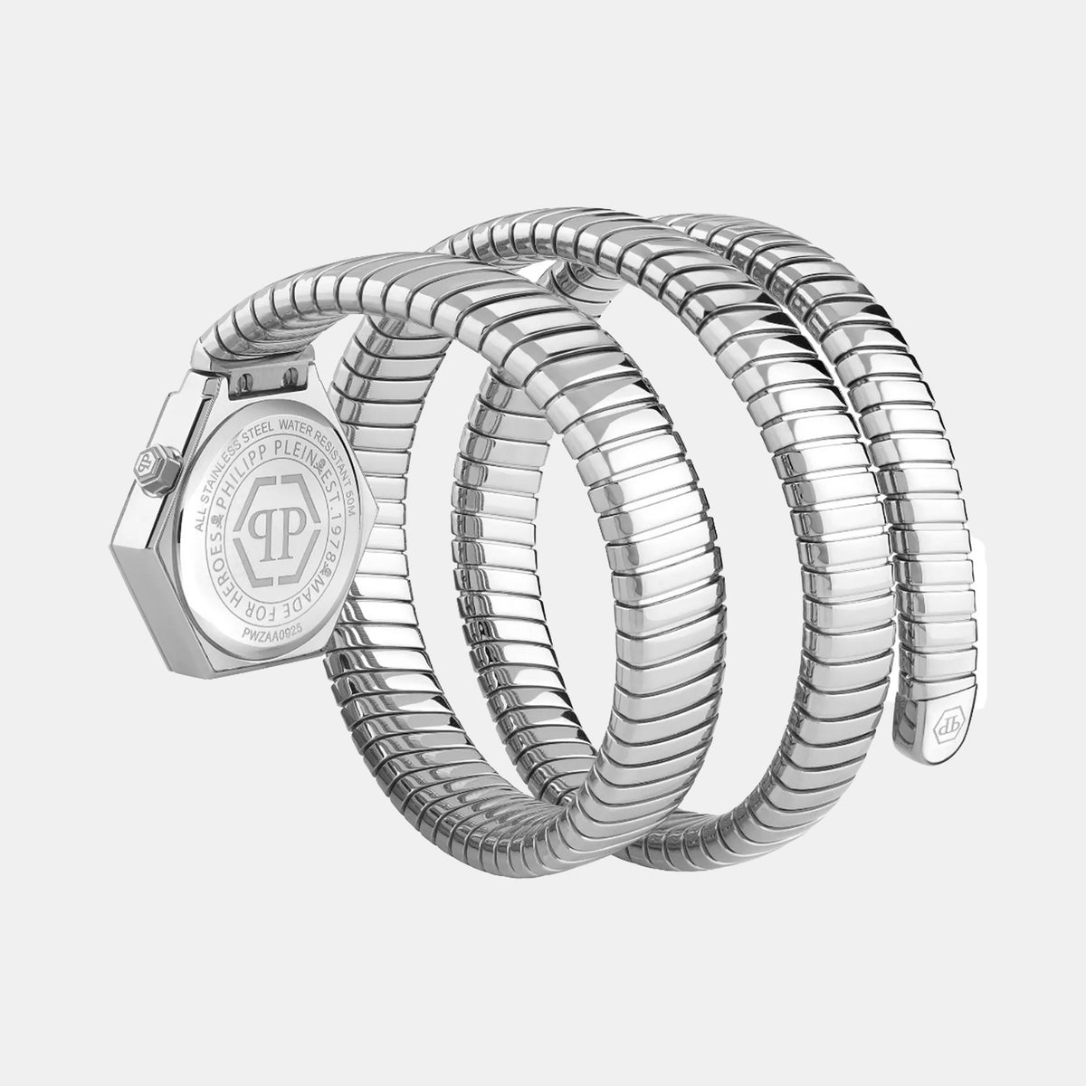 Snake Hexagon Women Quartz Silver Dial Analog Stainless Steel Watch PWZAA0925