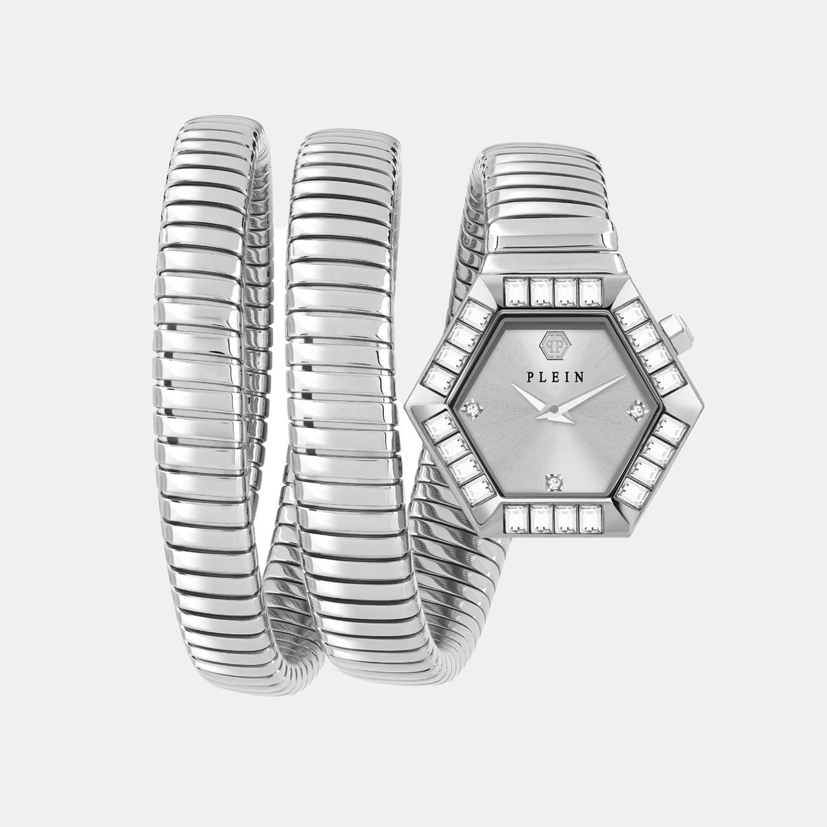 Snake Hexagon Women Quartz Silver Dial Analog Stainless Steel Watch PWZAA0925