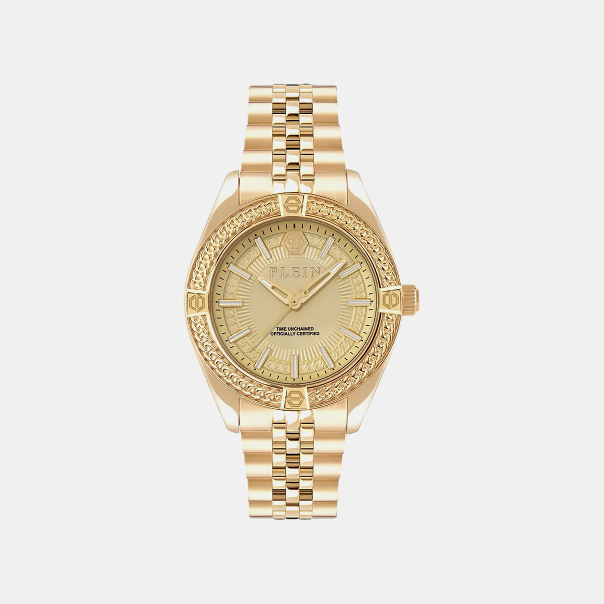 Plein Icon Chain Men Quartz Gold Dial Analog Stainless Steel Watch PWZFA0325