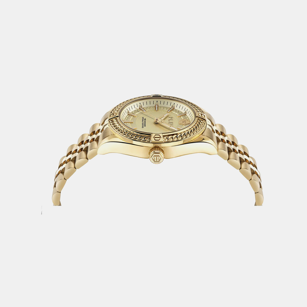 Plein Icon Chain Men Quartz Gold Dial Analog Stainless Steel Watch PWZFA0325