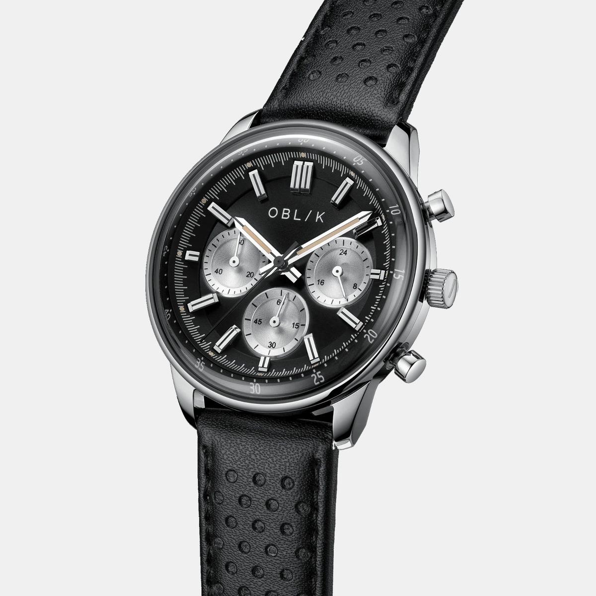 Panda Reverso Men Quartz Black Dial Chronograph Leather Watch Panda Reverso