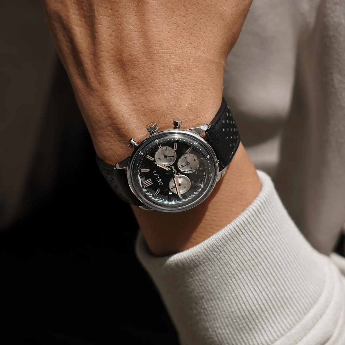 Panda Reverso Men Quartz Black Dial Chronograph Leather Watch Panda Reverso