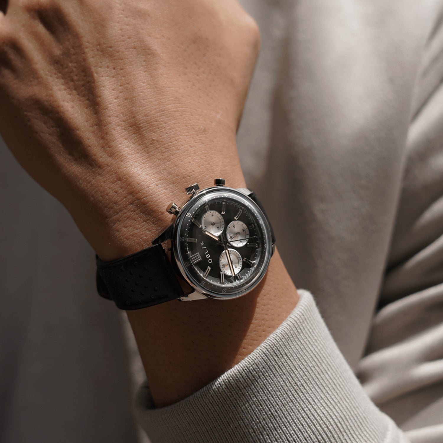 Panda Reverso Men Quartz Black Dial Chronograph Leather Watch Panda Reverso