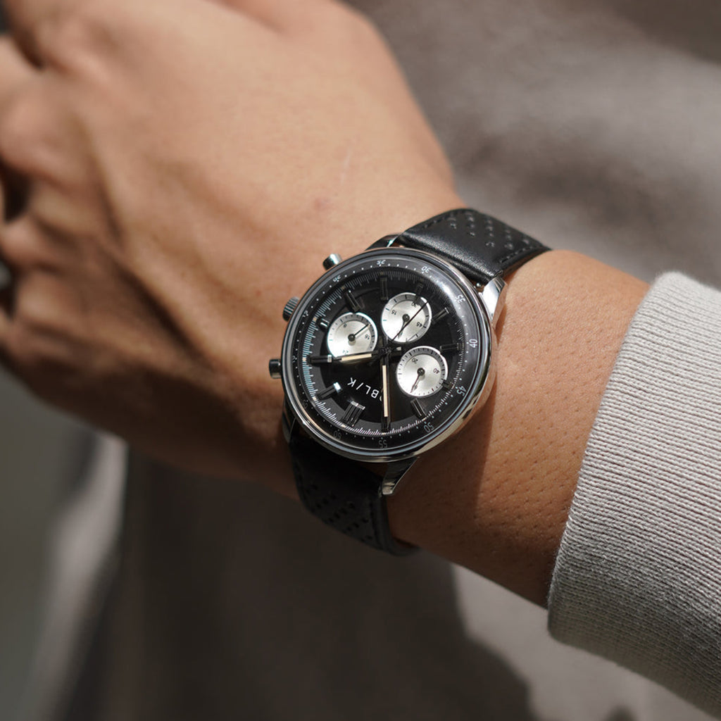 Panda Reverso Men Quartz Black Dial Chronograph Leather Watch Panda Reverso
