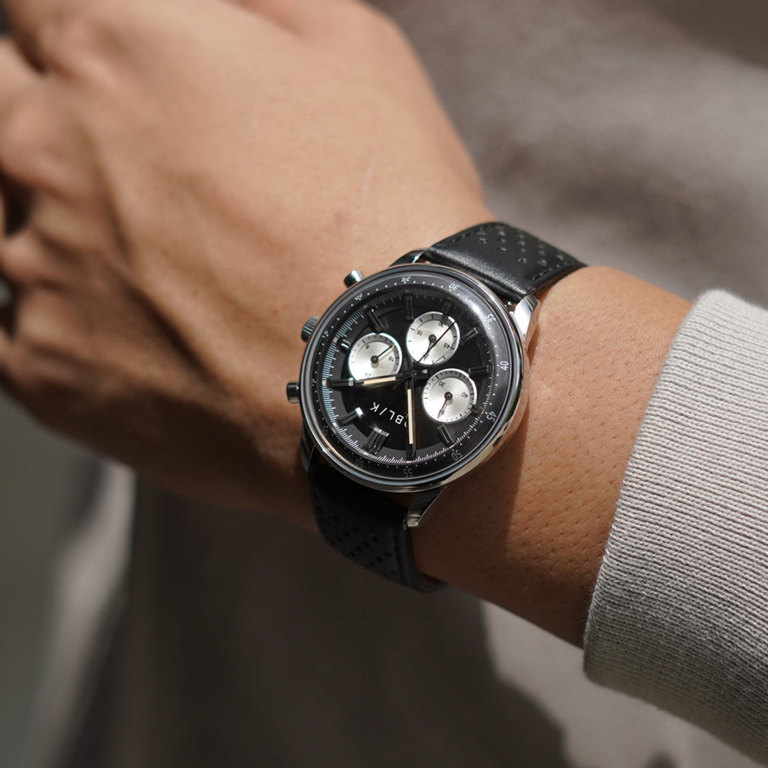Panda Reverso Men Quartz Black Dial Chronograph Leather Watch Panda Reverso