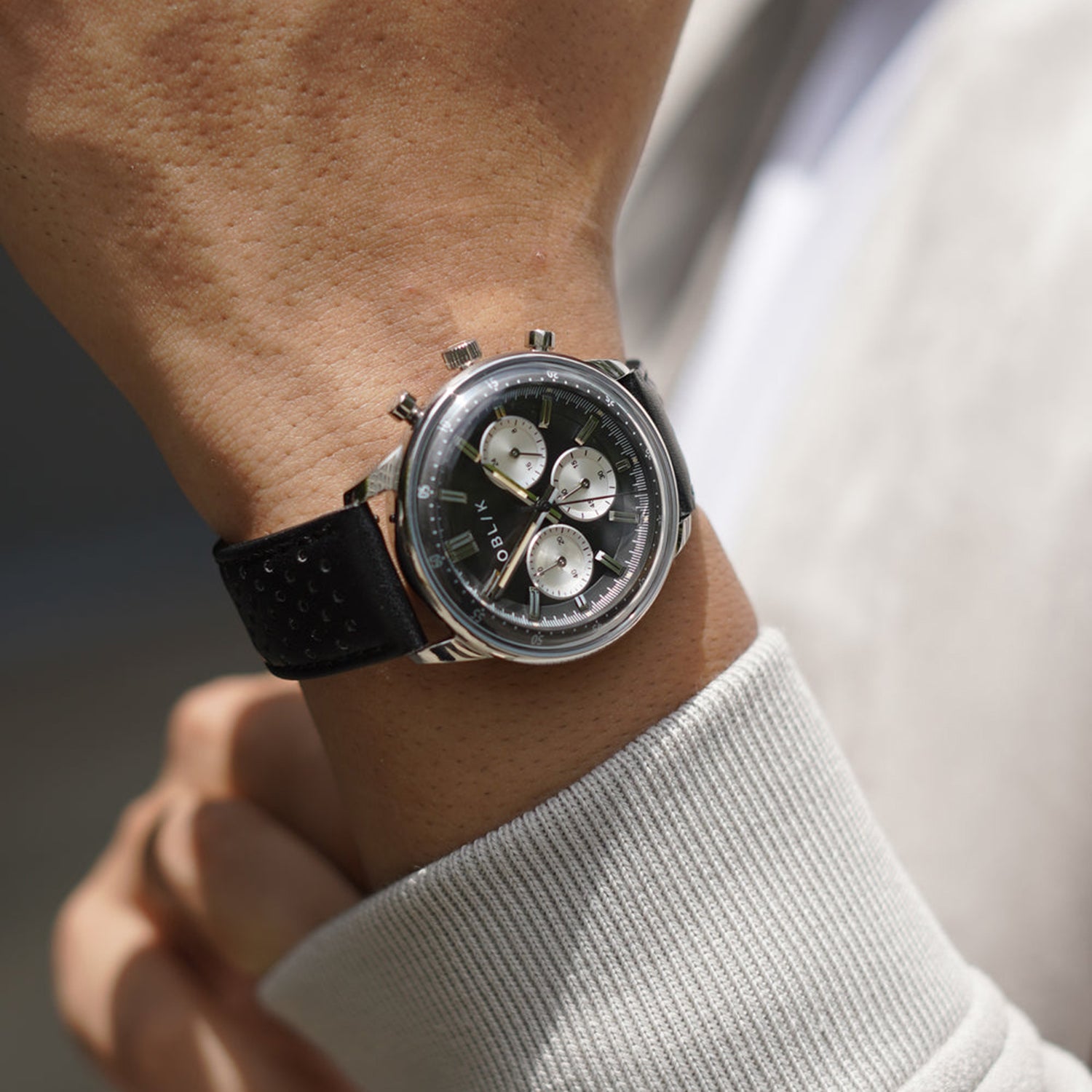 Panda Reverso Men Quartz Black Dial Chronograph Leather Watch Panda Reverso