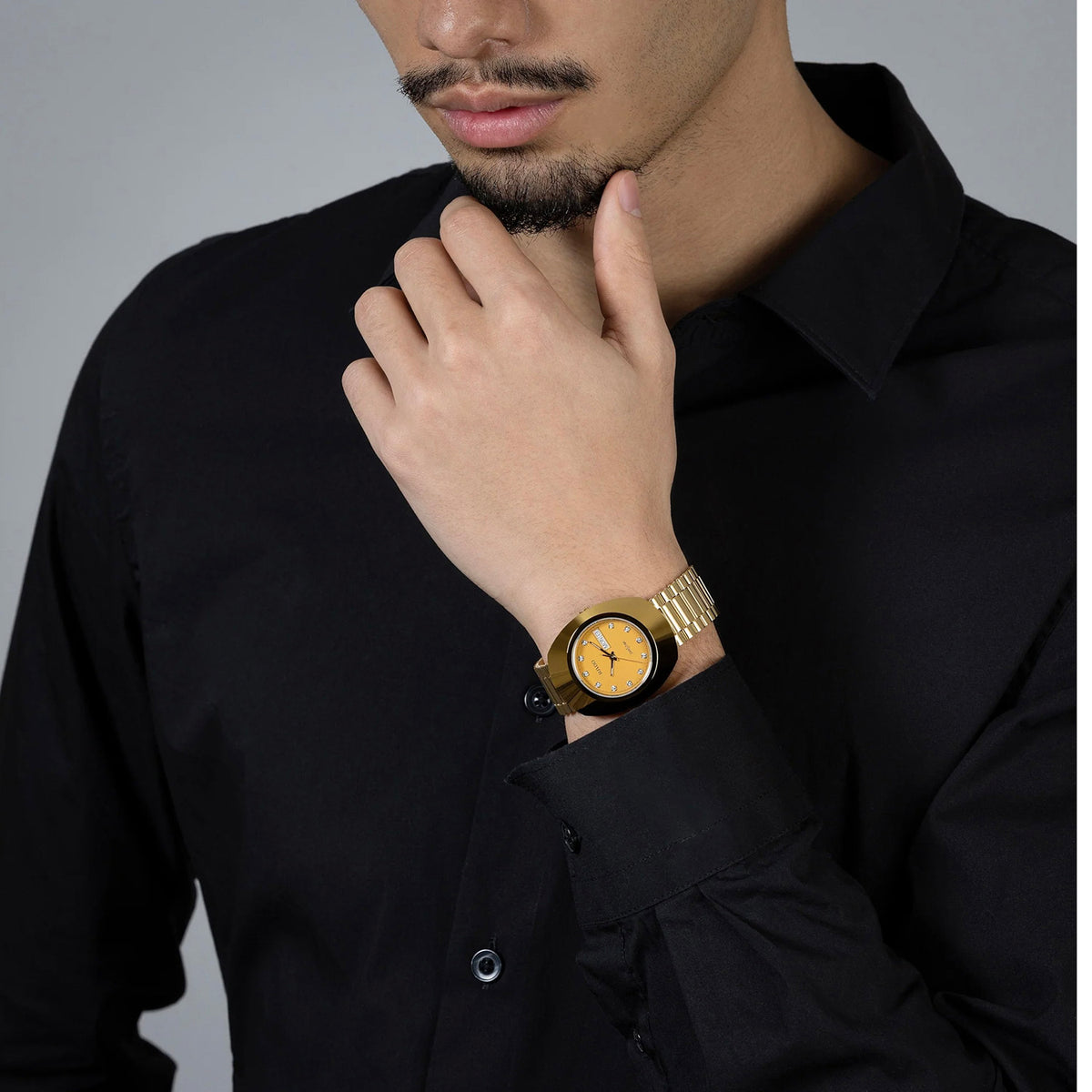 Diastar Men Quartz Gold Dial Analog Stainless Steel Watch R12393633