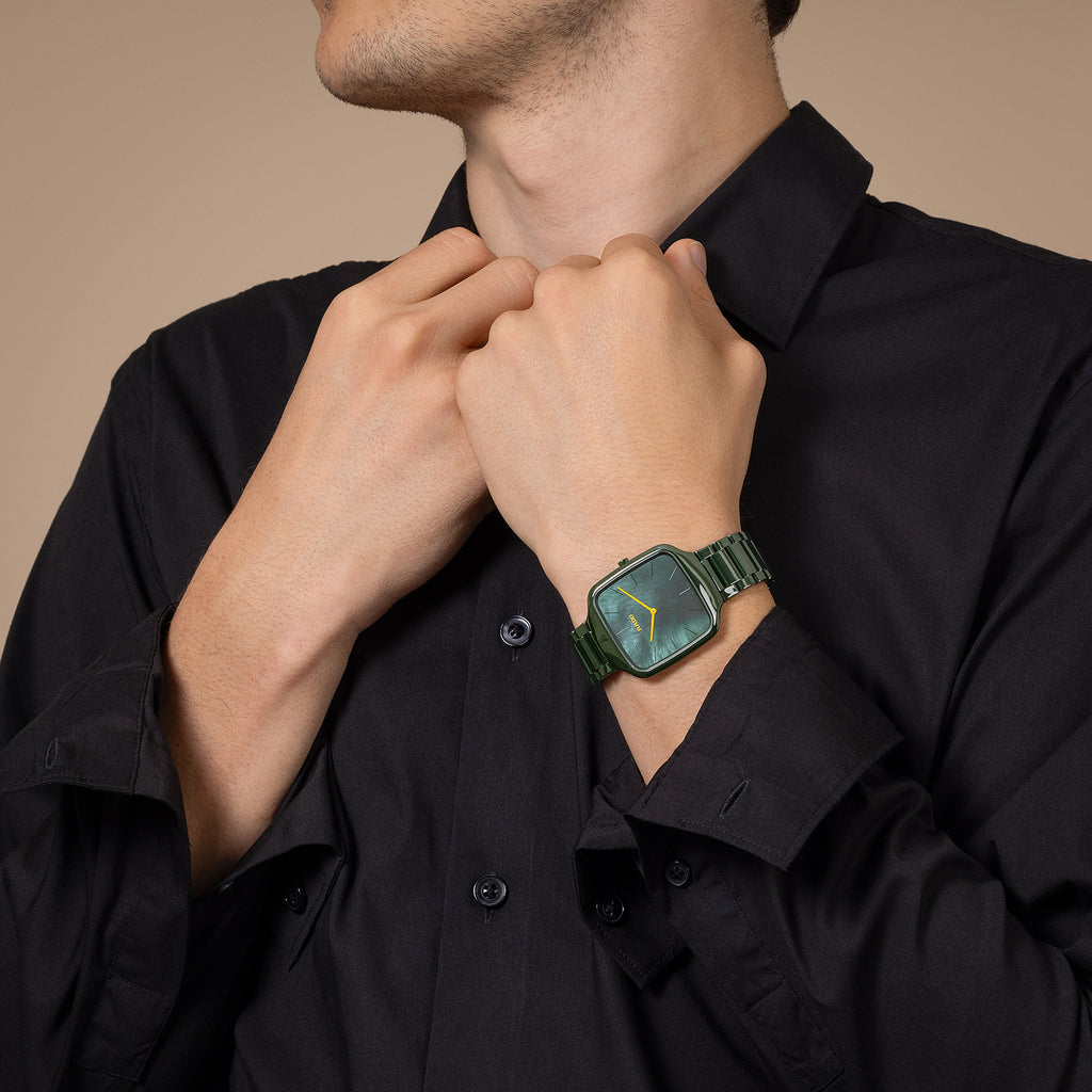 True Square Unisex Quartz Green Dial Analog Stainless Steel Watch R27047902