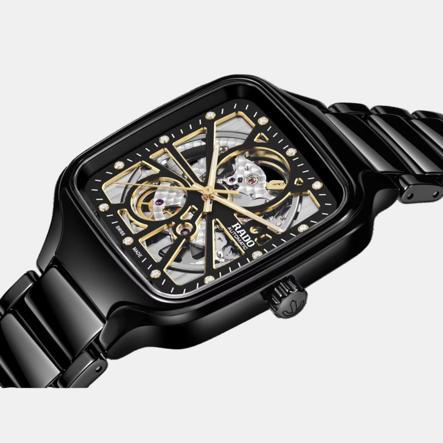 True Square Unisex Automatic Black & Yellow Dial Analog Ceramic Watch R27086712