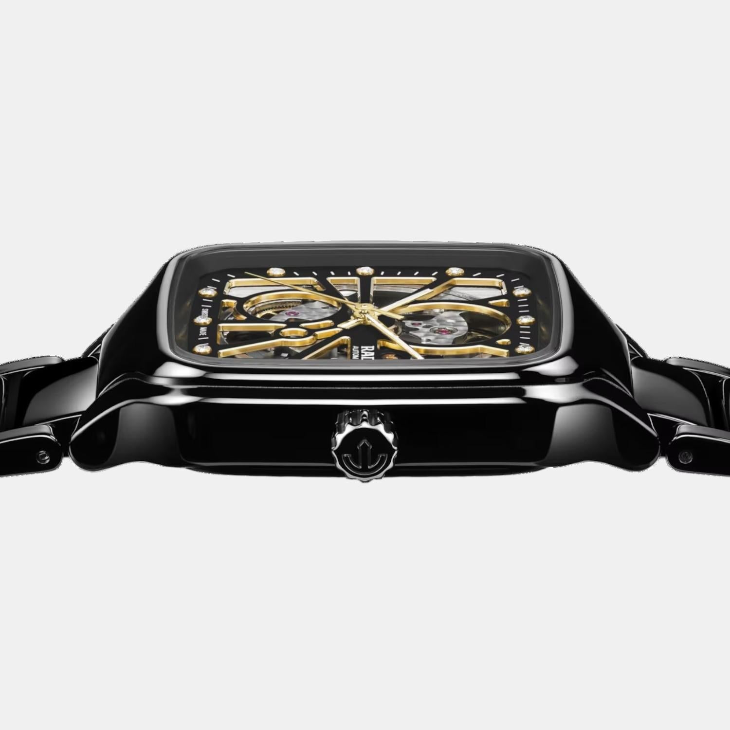 True Square Unisex Automatic Black & Yellow Dial Analog Ceramic Watch R27086712