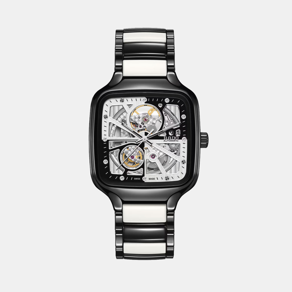 True Square Open Heart Diamonds Limited Edition Unisex Automatic Black And White Dial Analog Ceramic Watch R27086752