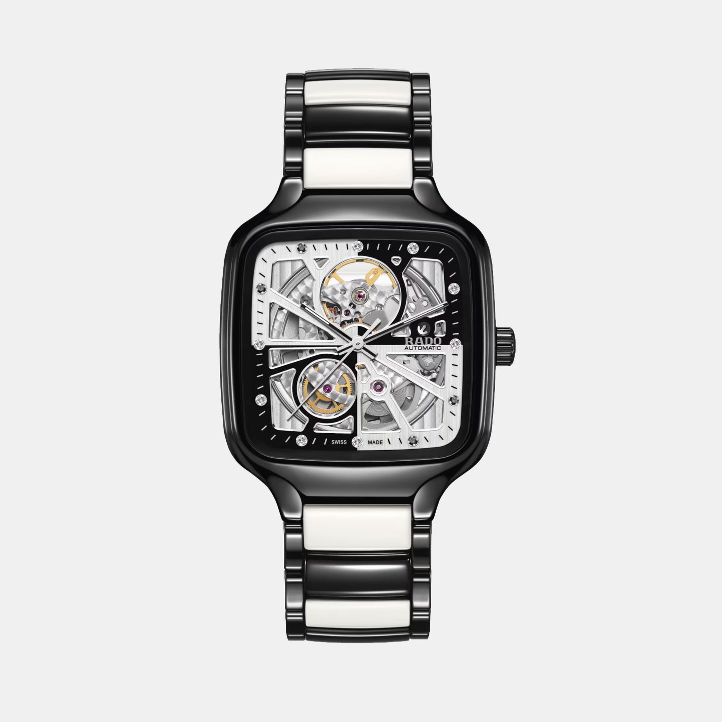 True Square Open Heart Diamonds Limited Edition Unisex Automatic Black And White Dial Analog Ceramic Watch R27086752