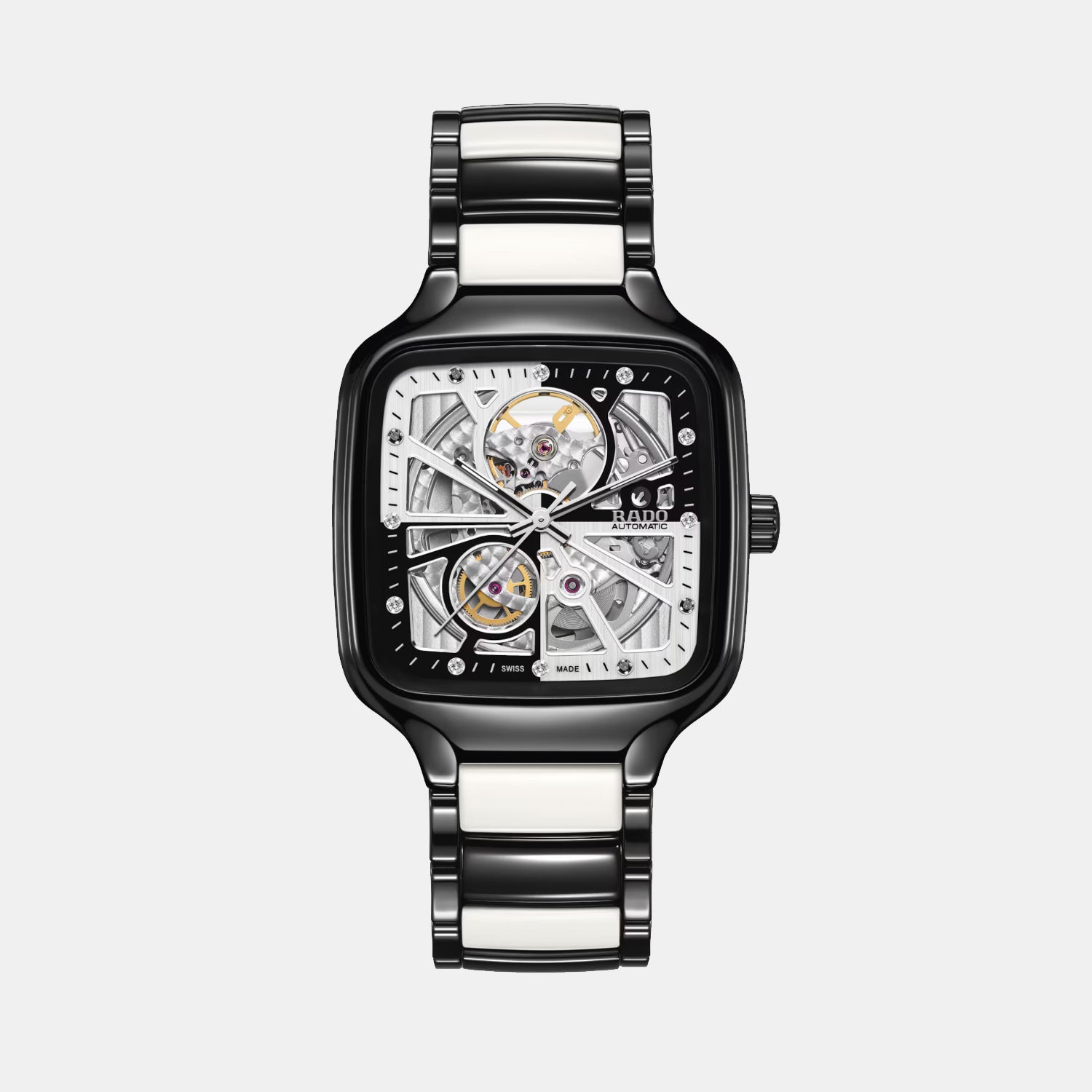 True Square Open Heart Diamonds Limited Edition Unisex Automatic Black And White Dial Analog Ceramic Watch R27086752