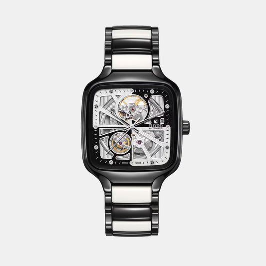 True Square Open Heart Diamonds Limited Edition Unisex Automatic Black And White Dial Analog Ceramic Watch R27086752