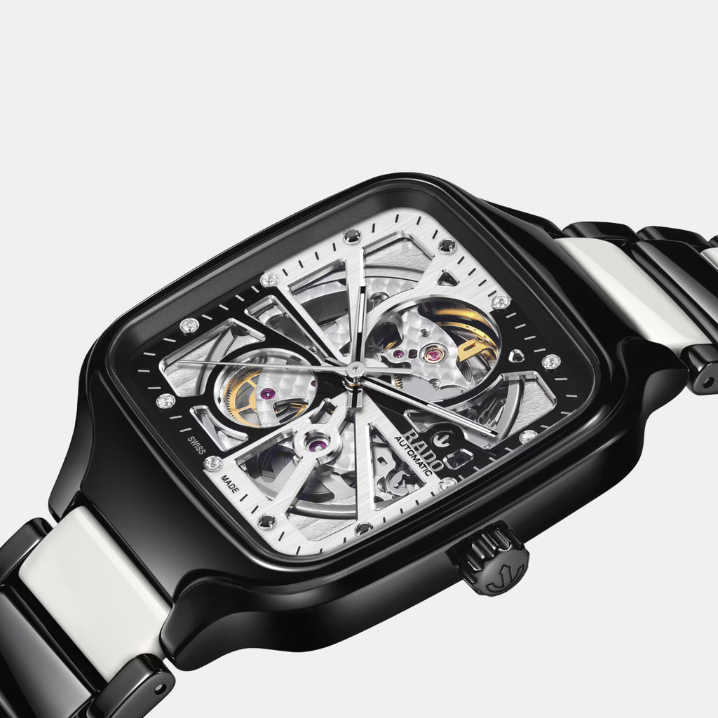 True Square Open Heart Diamonds Limited Edition Unisex Automatic Black And White Dial Analog Ceramic Watch R27086752