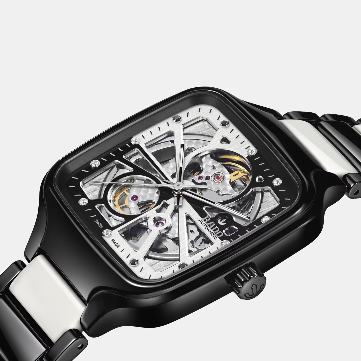 True Square Open Heart Diamonds Limited Edition Unisex Automatic Black And White Dial Analog Ceramic Watch R27086752