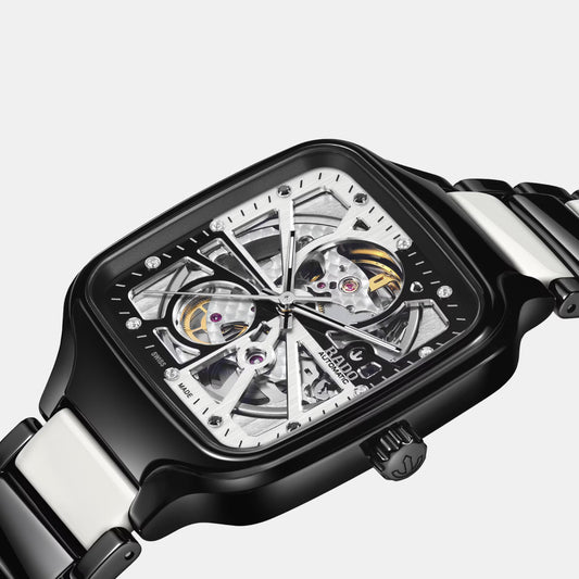 True Square Open Heart Diamonds Limited Edition Unisex Automatic Black And White Dial Analog Ceramic Watch R27086752