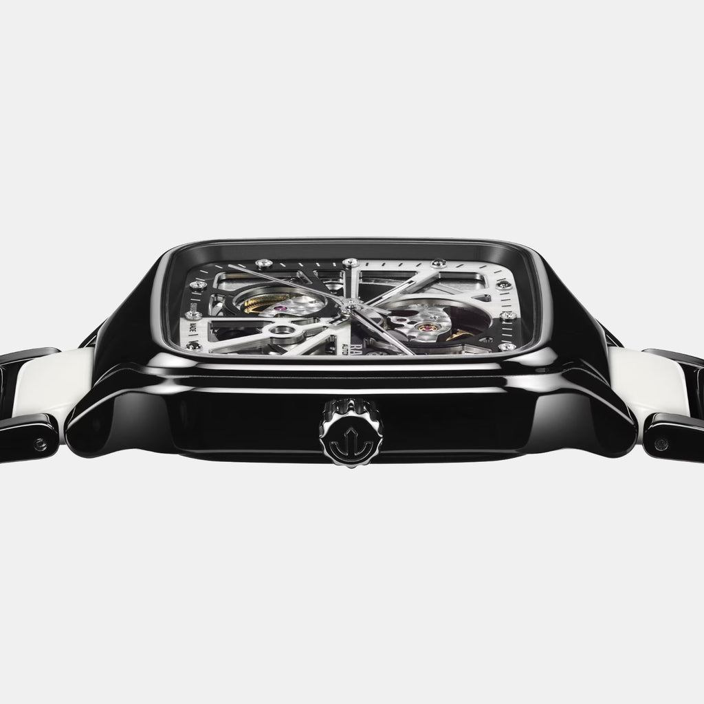 True Square Open Heart Diamonds Limited Edition Unisex Automatic Black And White Dial Analog Ceramic Watch R27086752