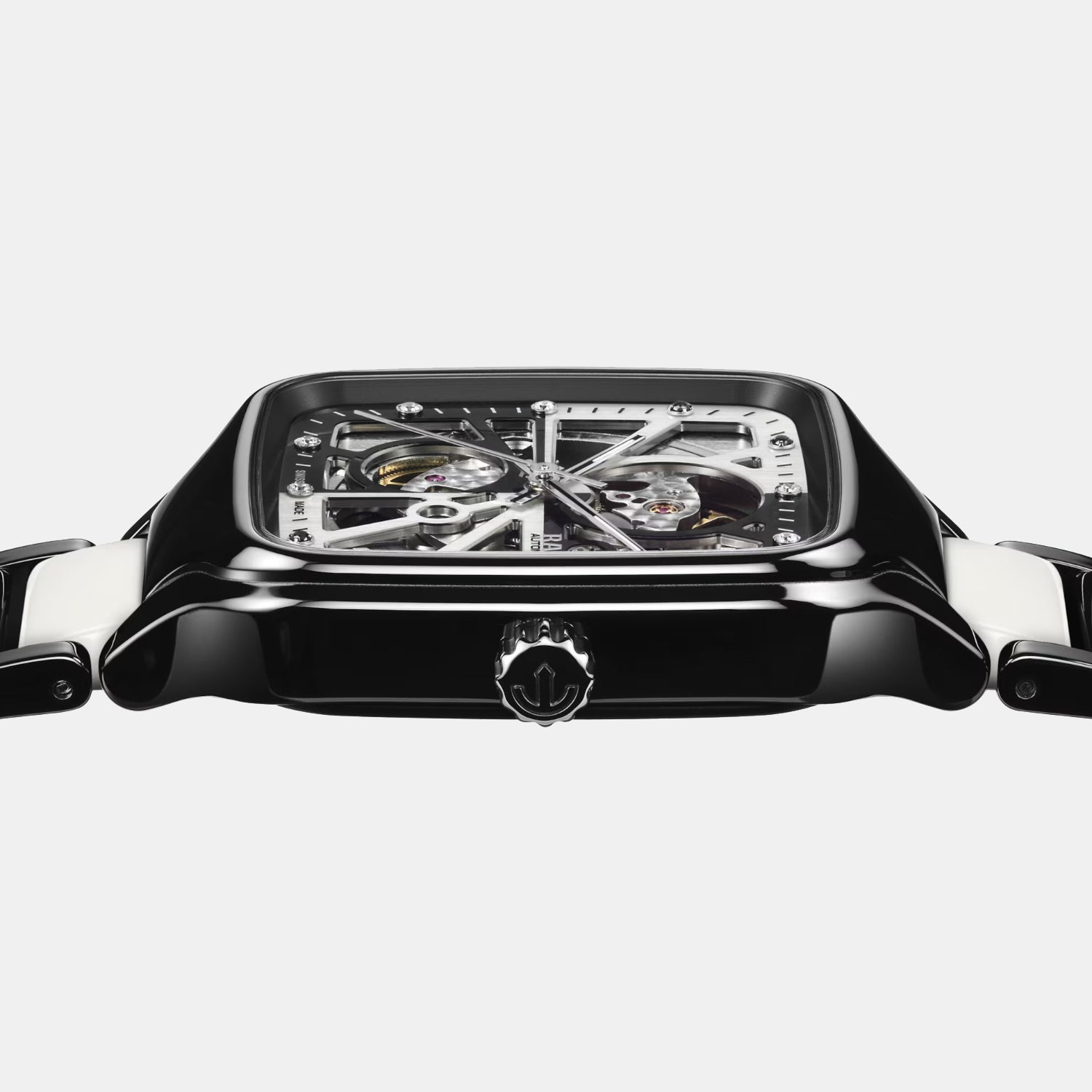 True Square Open Heart Diamonds Limited Edition Unisex Automatic Black And White Dial Analog Ceramic Watch R27086752