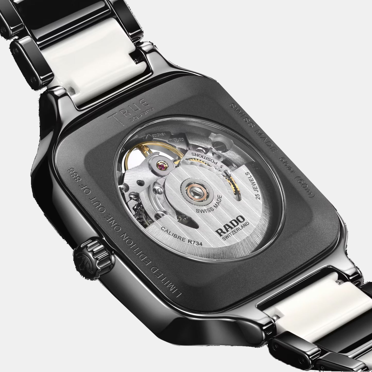 True Square Open Heart Diamonds Limited Edition Unisex Automatic Black And White Dial Analog Ceramic Watch R27086752