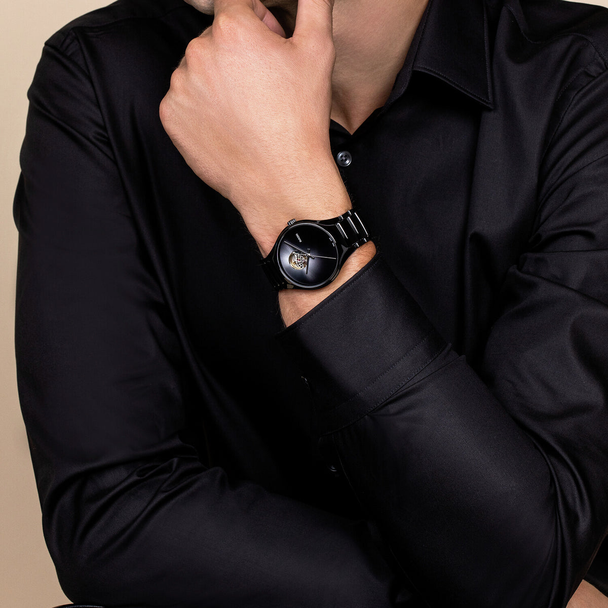 True Round Unisex Automatic Black Dial Analog Ceramic Watch R27107152