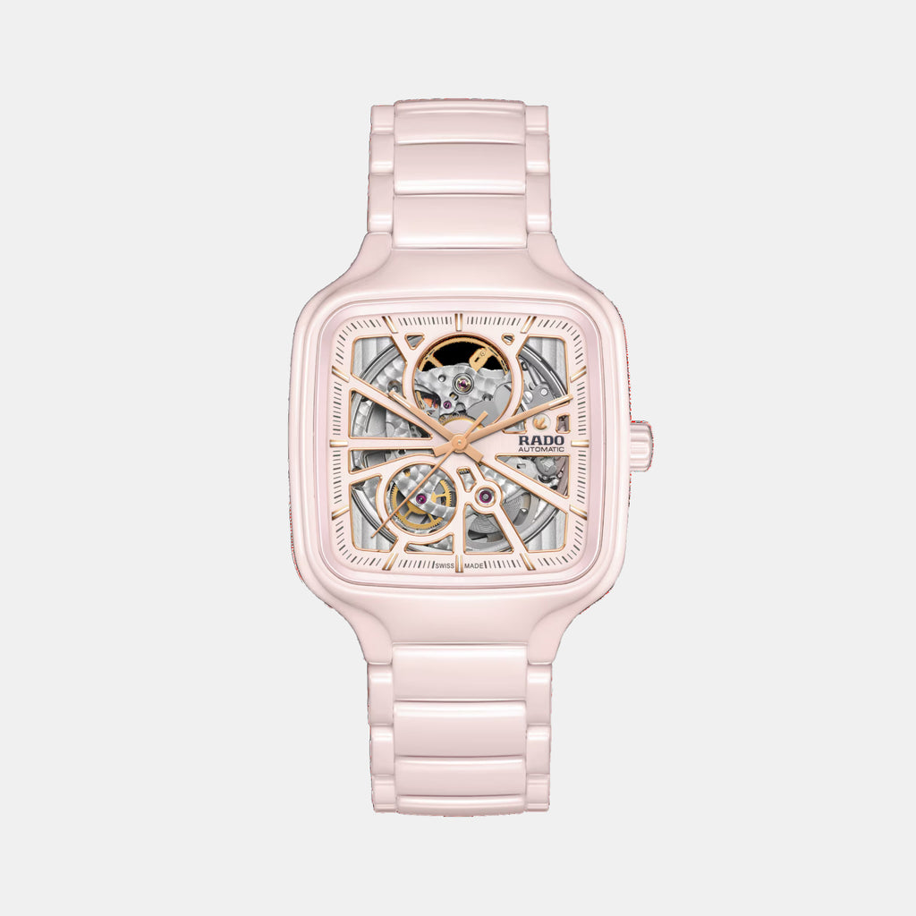 True Square Automatic Open Heart Unisex Pink Dial Analog Ceramic Watch R27123012