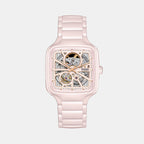 True Square Automatic Open Heart Unisex Pink Dial Analog Ceramic Watch R27123012