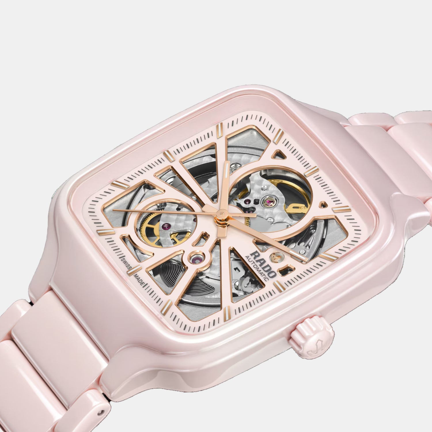 True Square Automatic Open Heart Unisex Pink Dial Analog Ceramic Watch R27123012