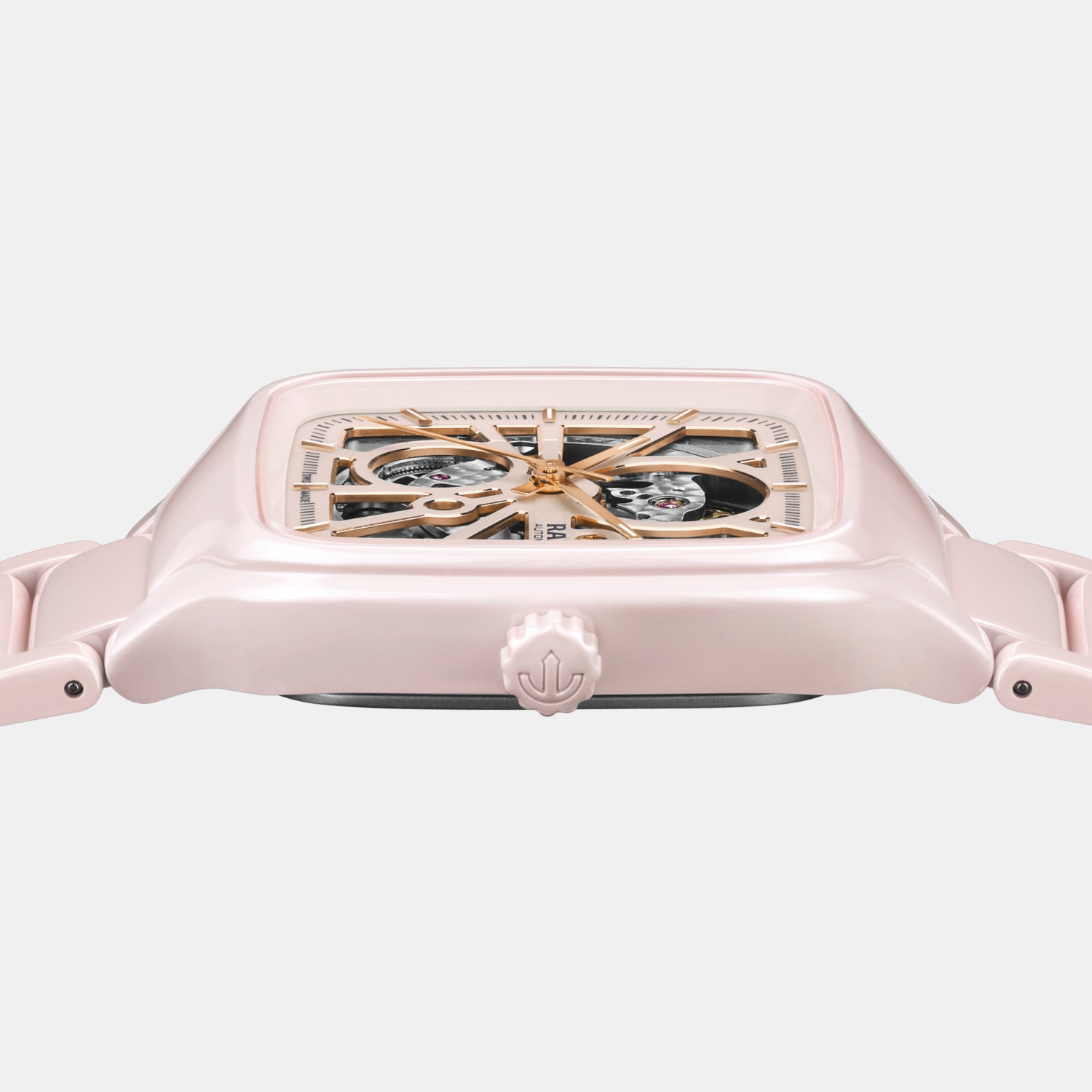 True Square Automatic Open Heart Unisex Pink Dial Analog Ceramic Watch R27123012