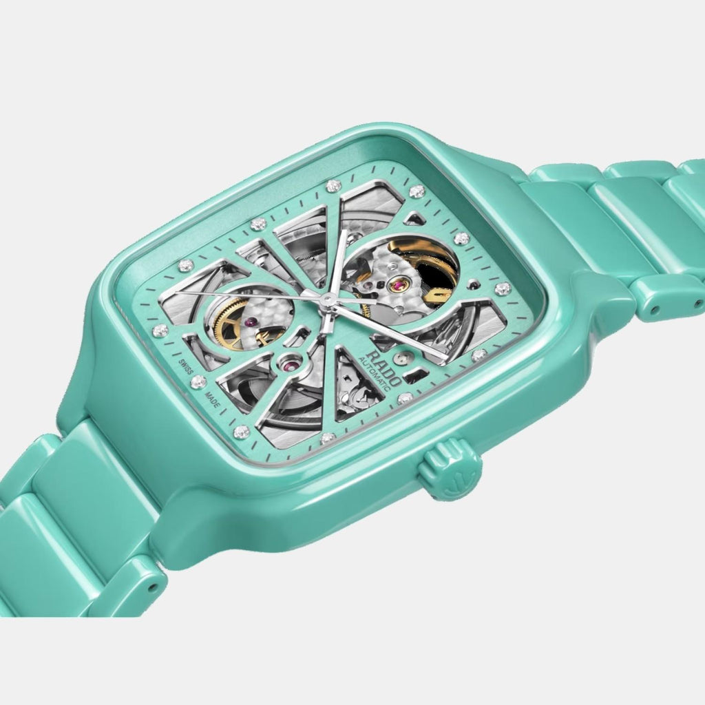 True Square Unisex Automatic Silver & Turquoise Dial Analog Ceramic Watch R27176712