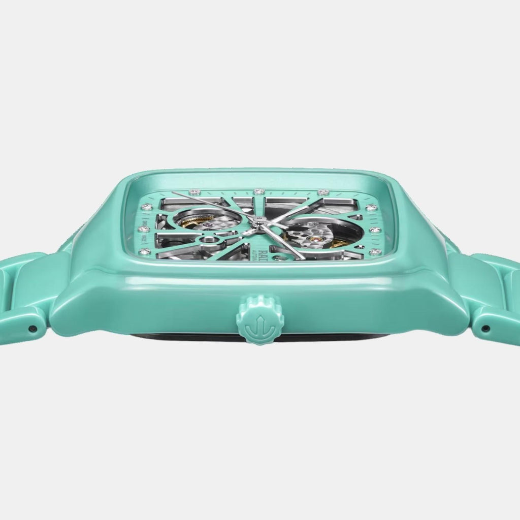 True Square Unisex Automatic Silver & Turquoise Dial Analog Ceramic Watch R27176712