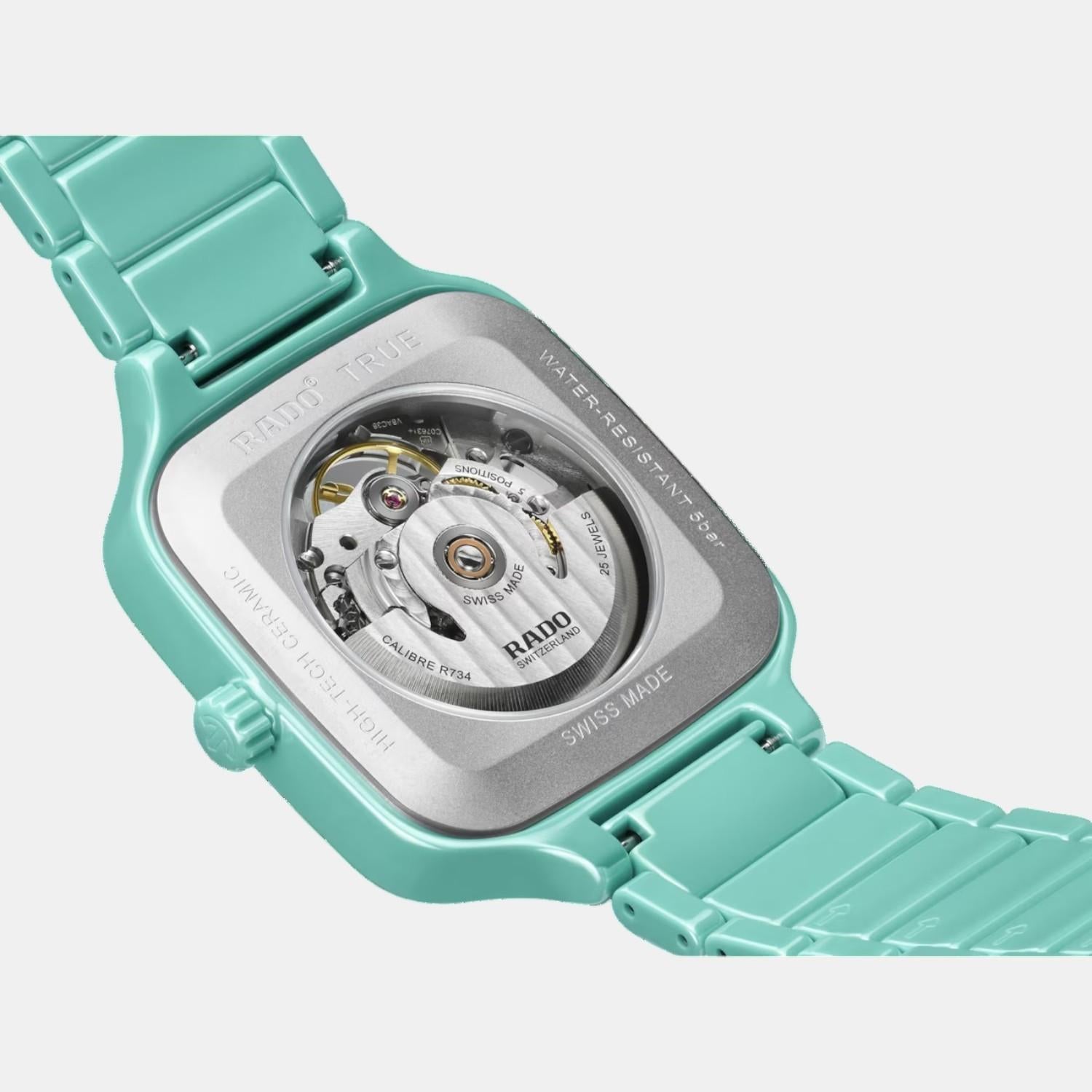 True Square Unisex Automatic Silver & Turquoise Dial Analog Ceramic Watch R27176712