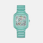 True Square Unisex Automatic Silver & Turquoise Dial Analog Ceramic Watch R27176712