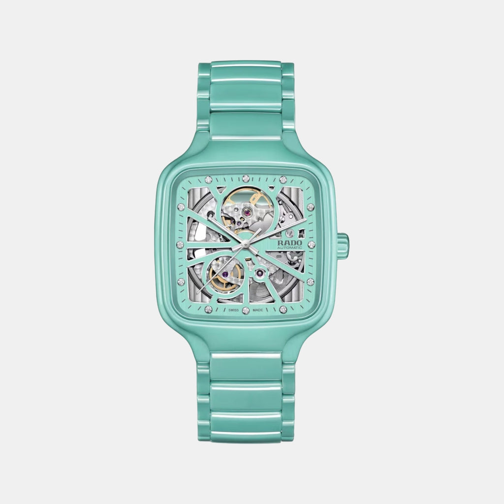 True Square Unisex Automatic Silver & Turquoise Dial Analog Ceramic Watch R27176712