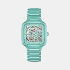 True Square Unisex Automatic Silver & Turquoise Dial Analog Ceramic Watch R27176712