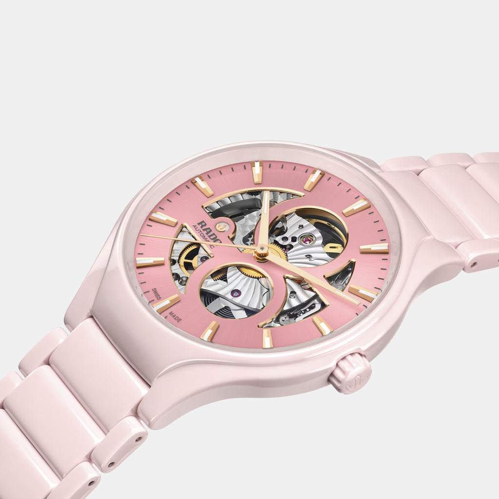 True Round Open Heart Limited Edition Women Automatic Pink Dial Analog Ceramic Watch R27183012