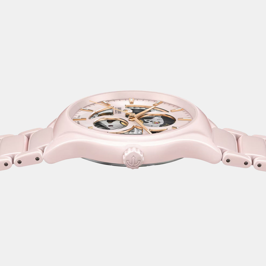 True Round Open Heart Limited Edition Women Automatic Pink Dial Analog Ceramic Watch R27183012