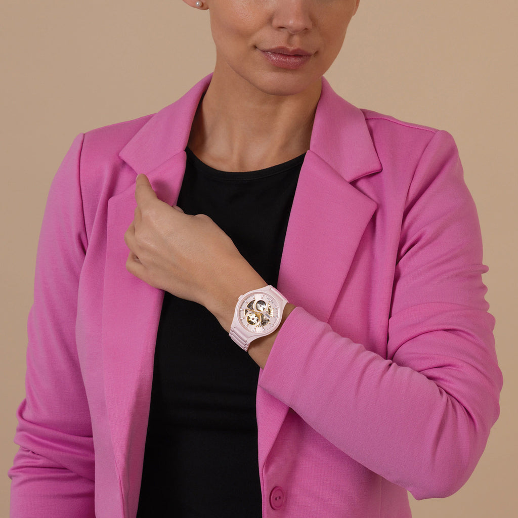 True Round Open Heart Limited Edition Women Automatic Pink Dial Analog Ceramic Watch R27183012