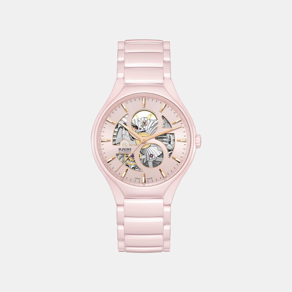 True Round Open Heart Limited Edition Women Automatic Pink Dial Analog Ceramic Watch R27183012