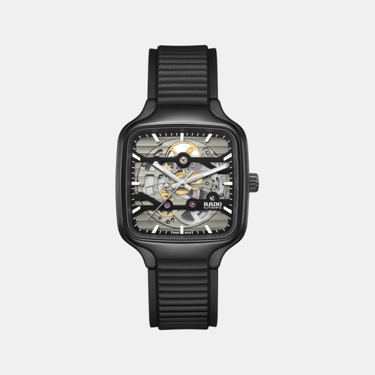 True Square Skeleton Unisex Automatic Rhodium Black Dial Analog Rubber Watch R27197169