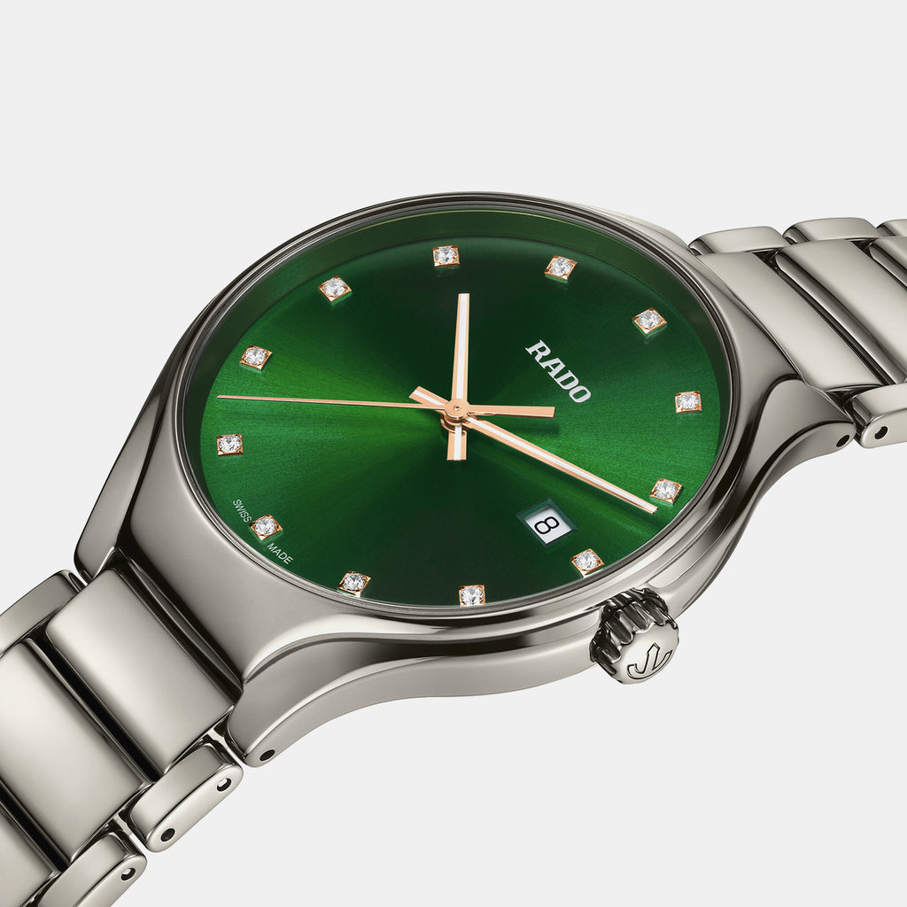 True Round Unisex Quartz Green Dial Analog Ceramic Watch R27239742