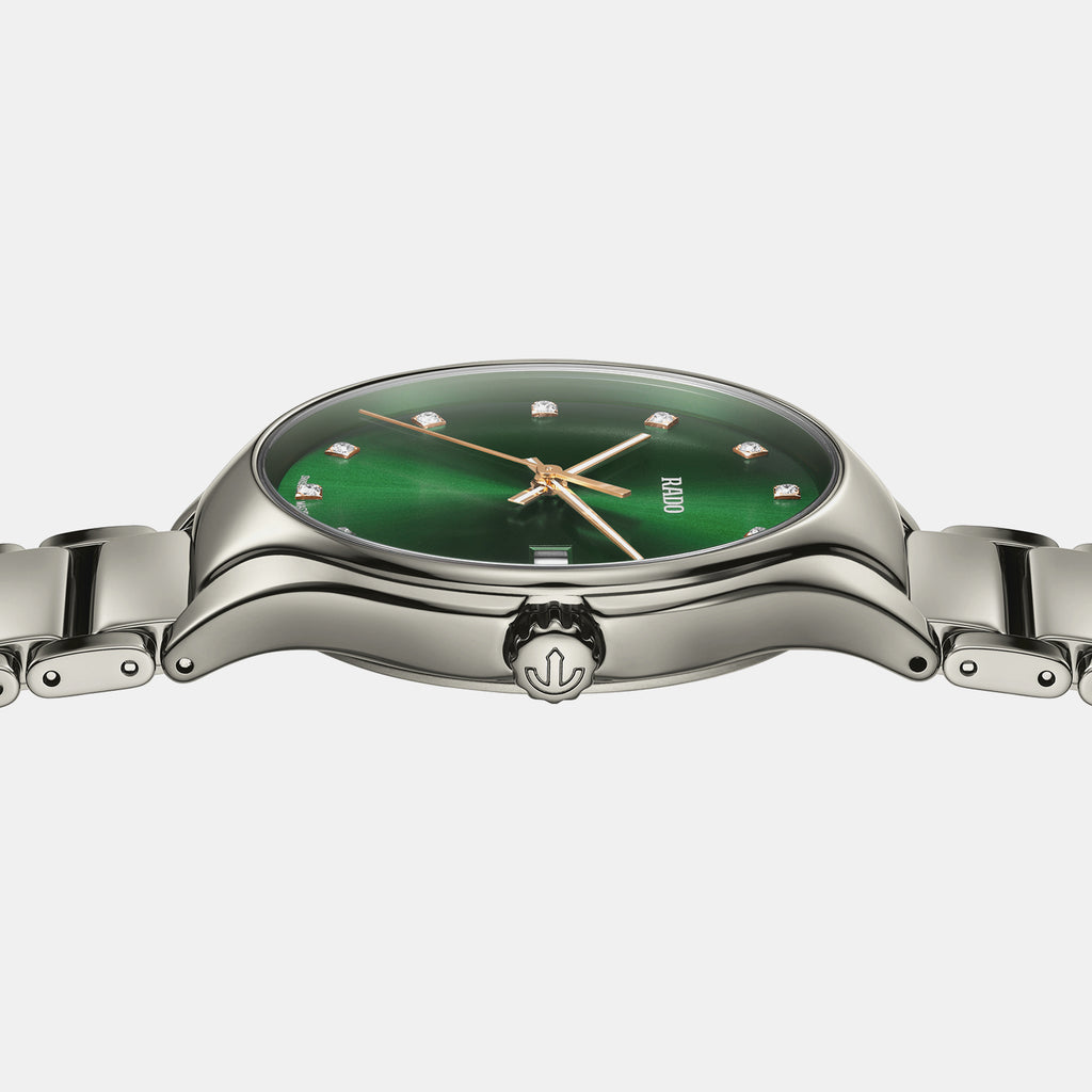 True Round Unisex Quartz Green Dial Analog Ceramic Watch R27239742
